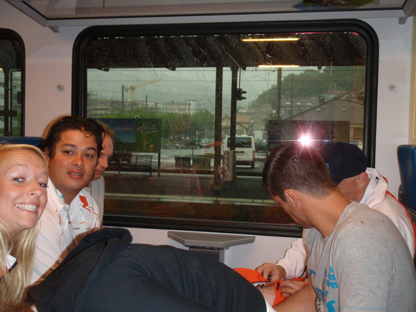 Regen, maar wij zaten lekker droog in de trein